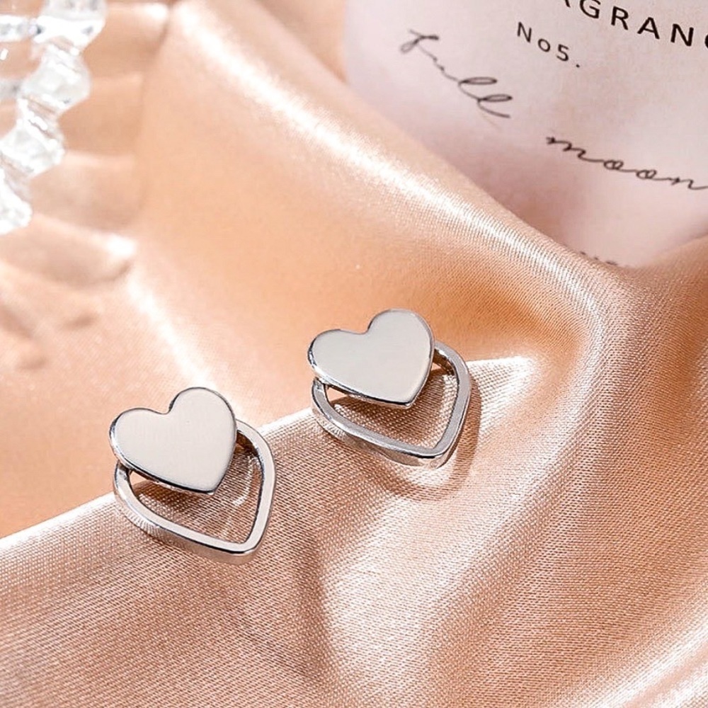Silver Heart Studs w/Jacket Backs Earrings